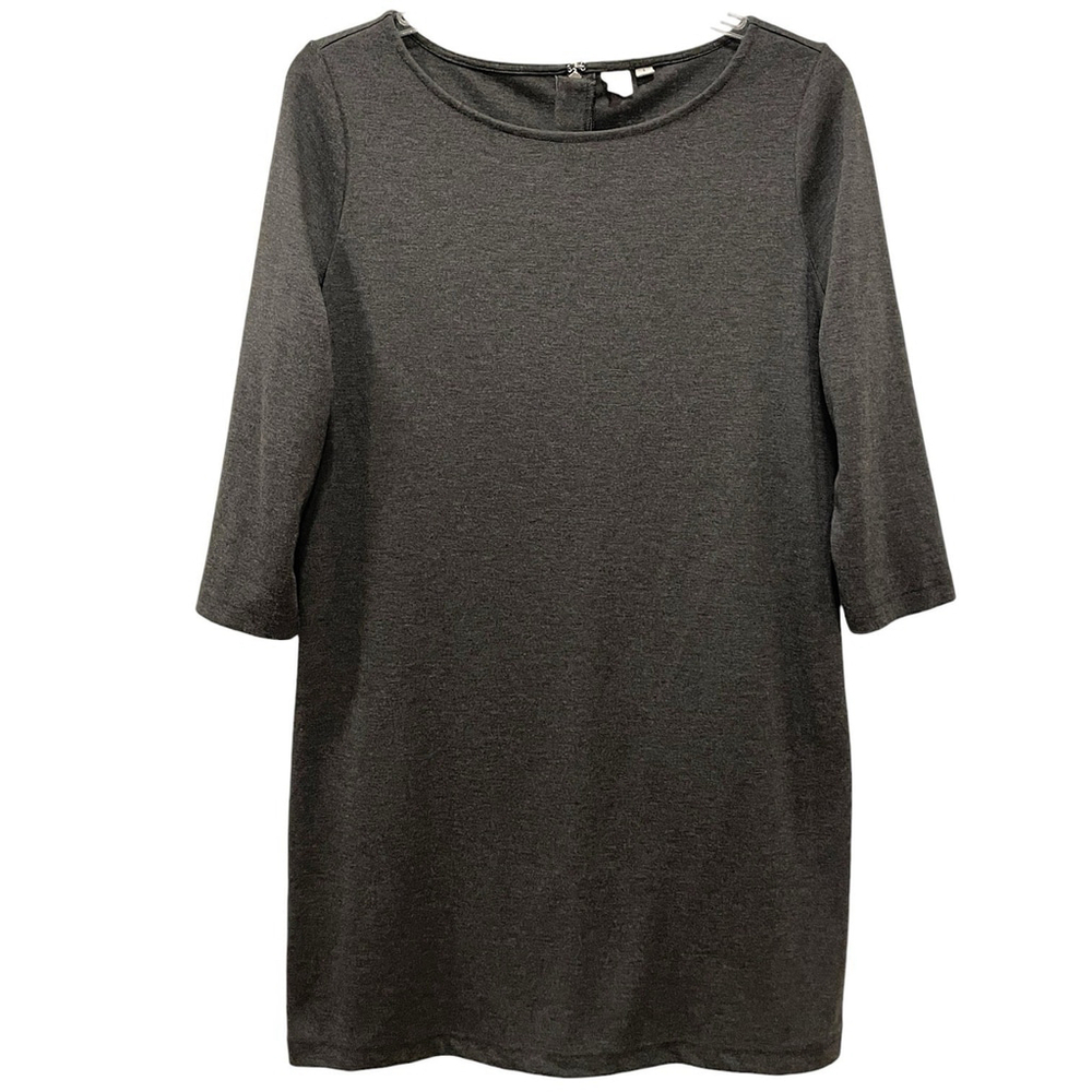 Gap Womens Large Shift Dress Faux Leather Exposed Zipper Boat Neck Heather Gray